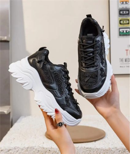 Yesmile Fekete Textil 6CM Női Sportcipő
